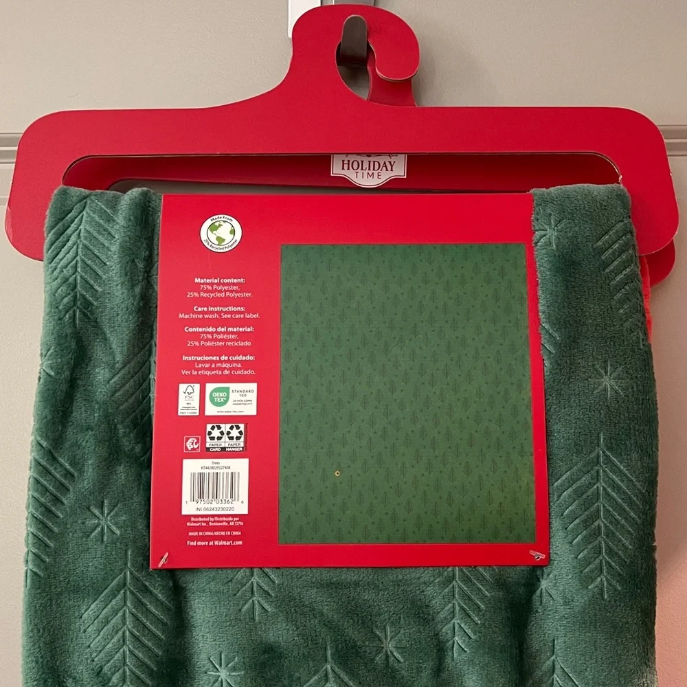 Velvet Plush Throw Blanket Choice of Green Christmas Tree or Red Candy Cane